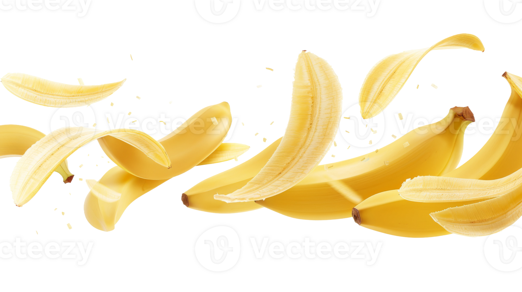 Flying Banana Slices on Transparent Background, Format png