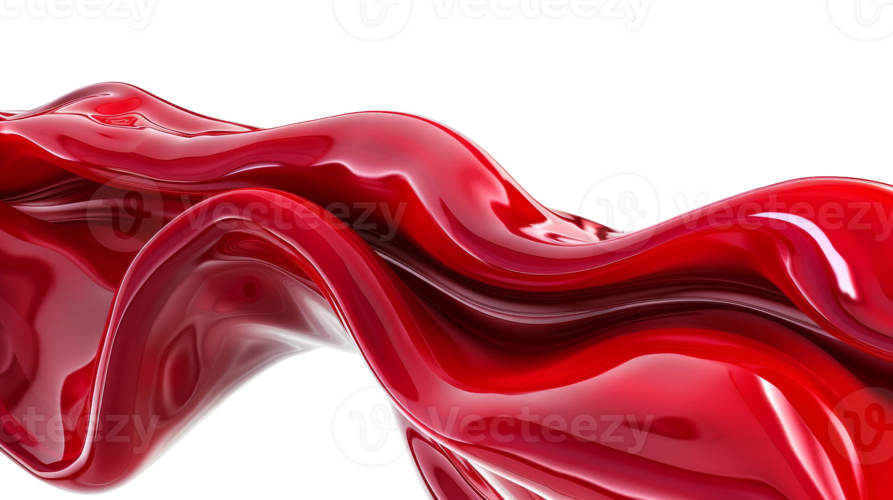 Red Colored Glossy Wave on Transparent Background, Format png