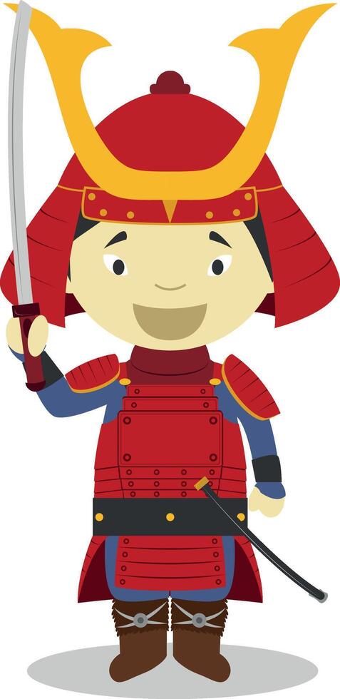 Japanese samurai cartoon character. Illustration. Kids History Collection. vector