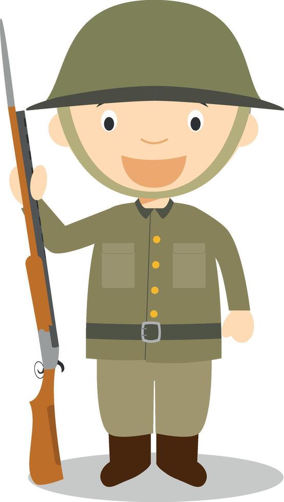 First World War soldier cartoon character. Illustration. Kids History Collection. vector