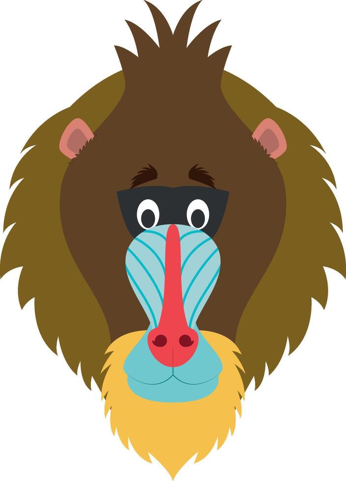 Mandrill face in cartoon style for children. Animal Faces illustration Series vector