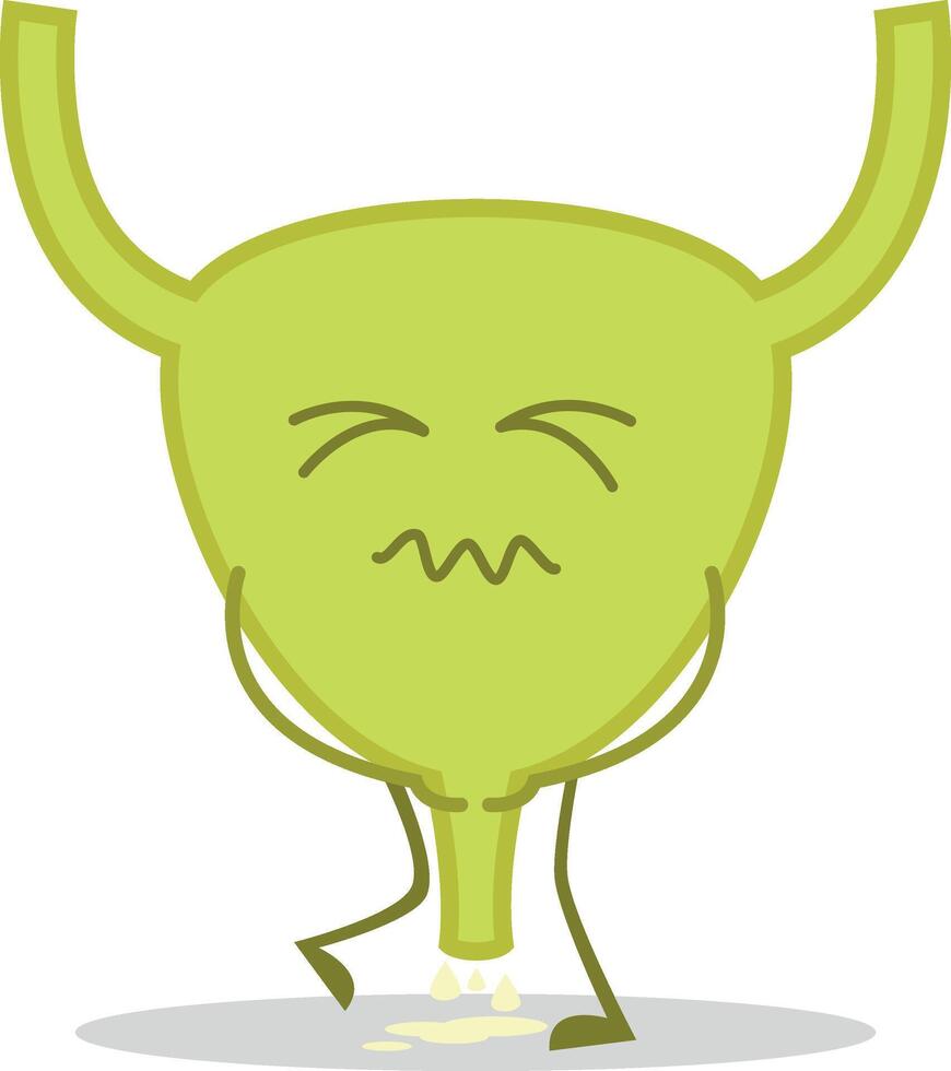 illustration of a sick and sad bladder in cartoon style. vector