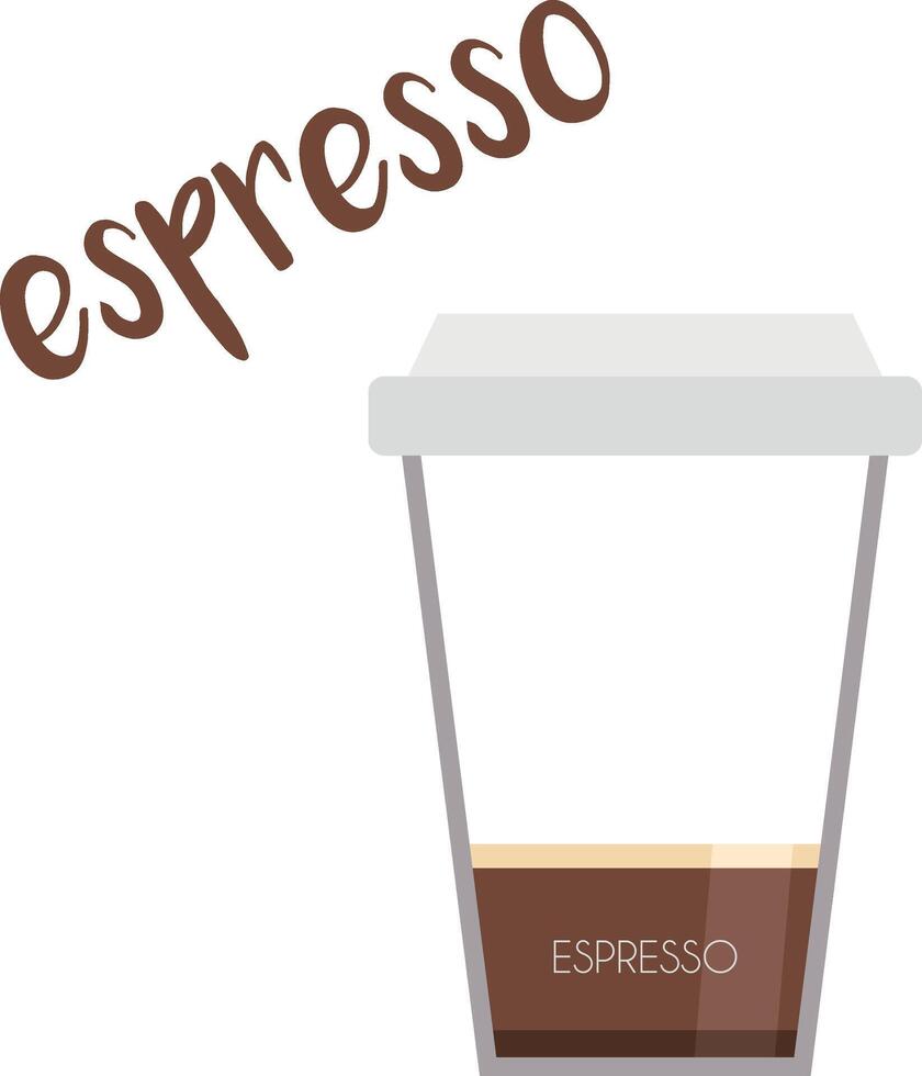 illustration of an Espresso coffee cup icon with its preparation and proportions. vector