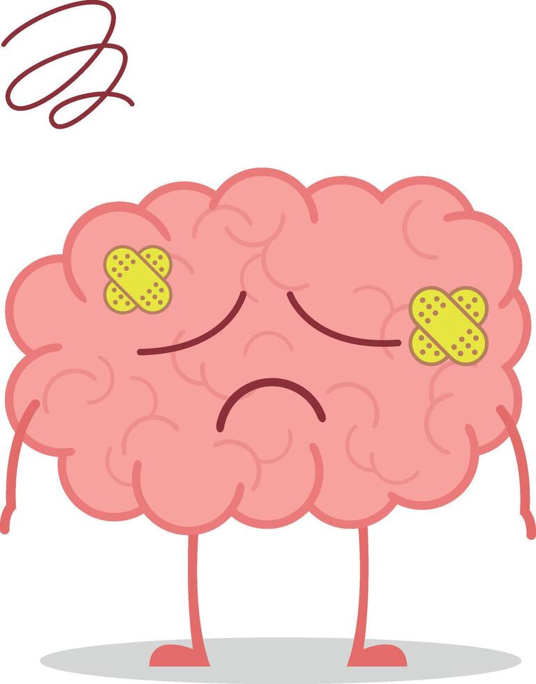 illustration of a sick and sad brain in cartoon style. vector