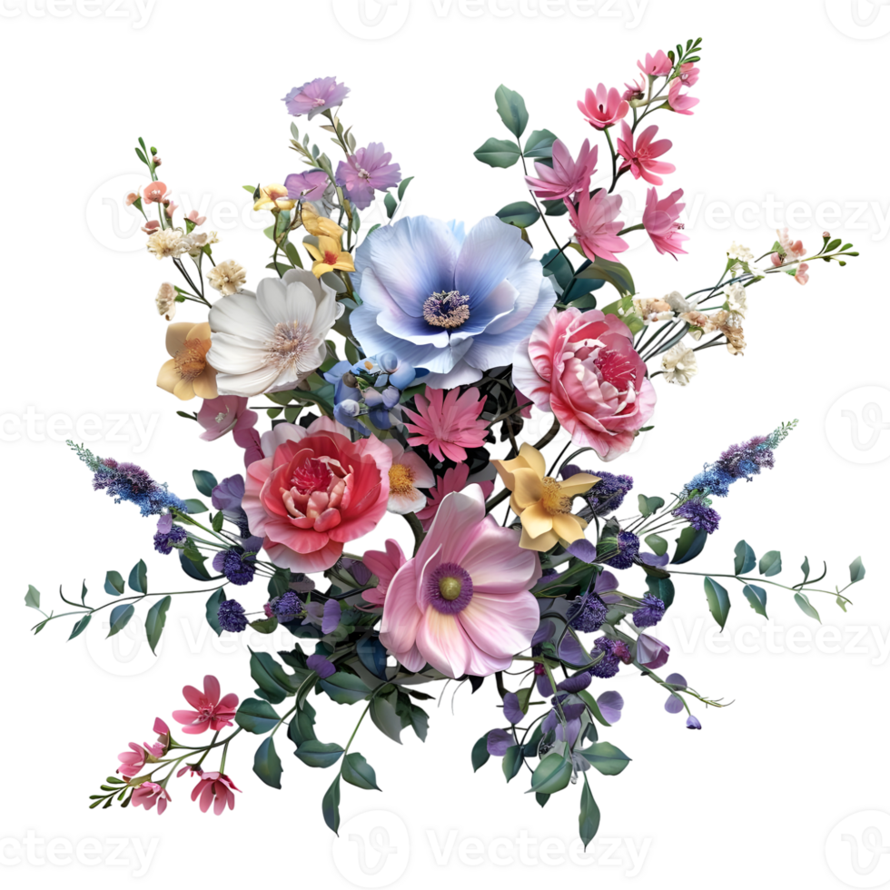 3D Rendering of a Colorful Flowers in a Pot on Transparent Background png