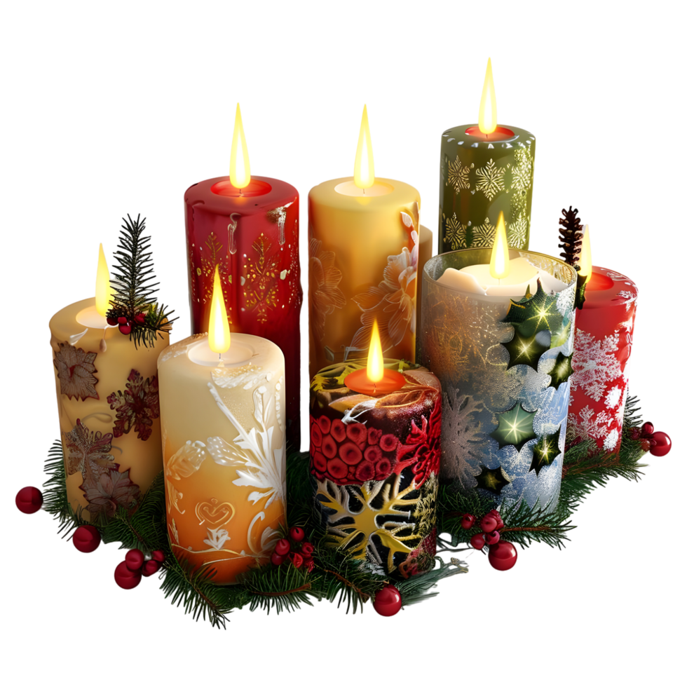 3D Rendering of a Different Kind of Christmas Candles on Transparent Background png