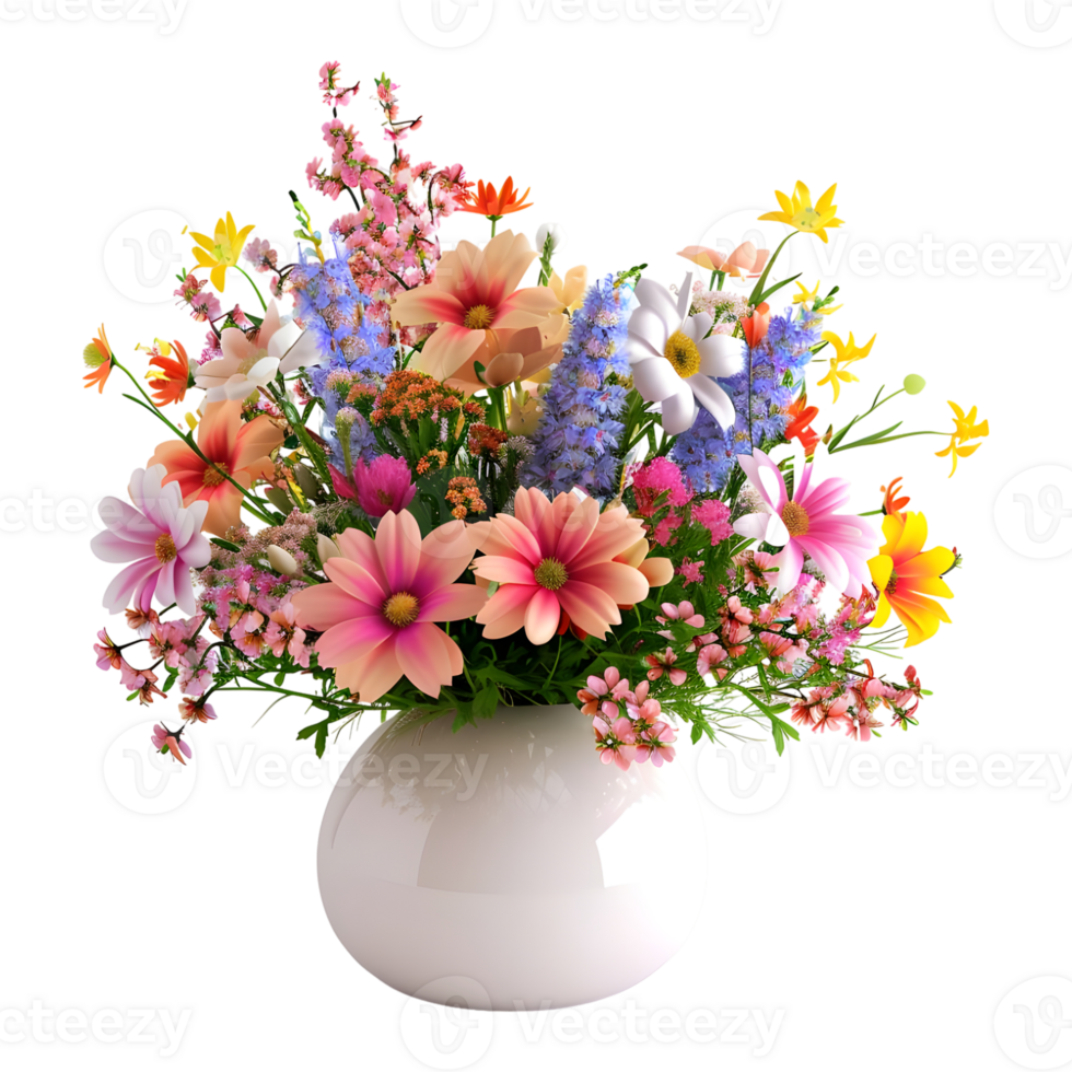 3D Rendering of a Colorful Flowers in a Pot on Transparent Background png