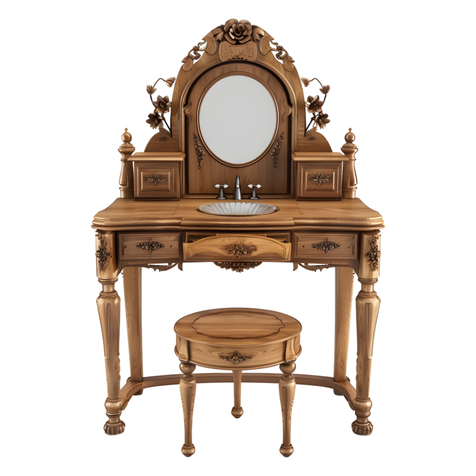 3D Rendering of a Vintage Wooden Mirror Table on Transparent Background png