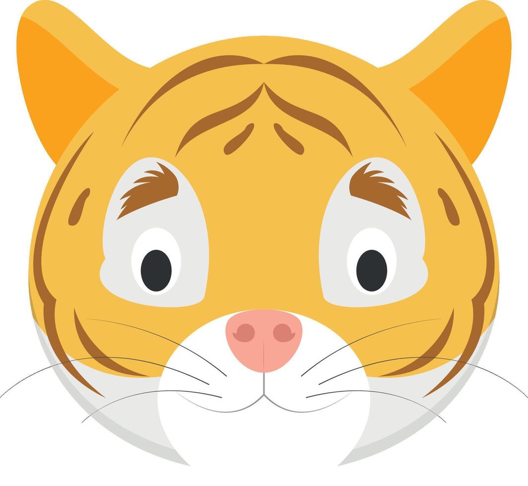 Tigre cara en dibujos animados estilo para niños. animal caras ilustración serie vector