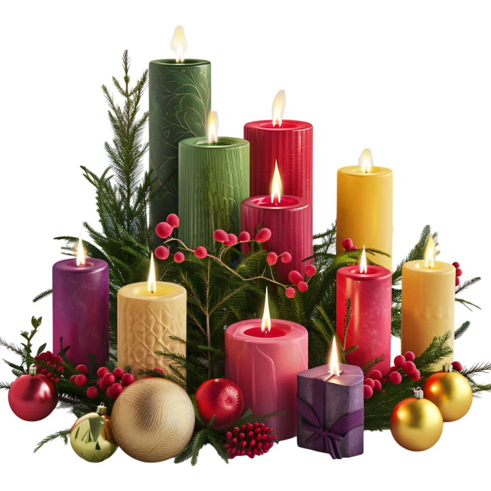 3D Rendering of a Different Kind of Christmas Candles on Transparent Background png