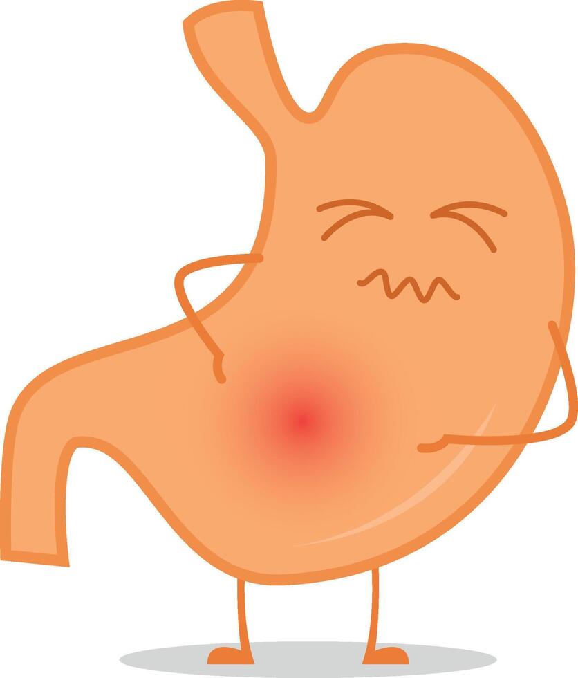 illustration of a sick and sad stomach in cartoon style. vector