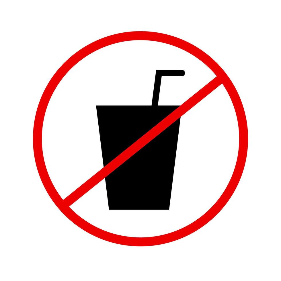 No drink allowed. Drink cup silhouette and prohibition mark. vector