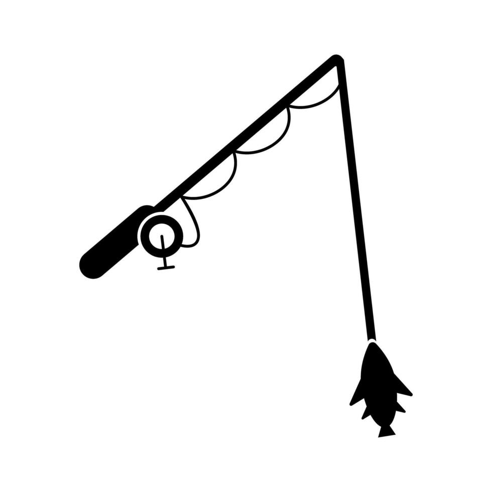 Fishing rod silhouette icon of a fishing rod catching fish. vector
