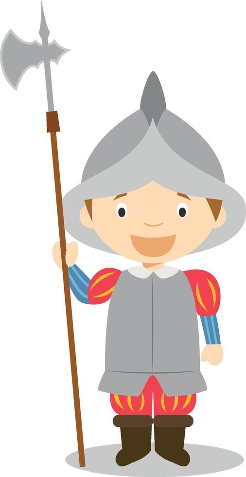 Spanish empire soldier cartoon character. Illustration. Kids History Collection. vector