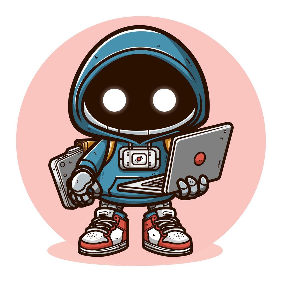 Cute Robot wearing hoodie and sneaker illustration vector