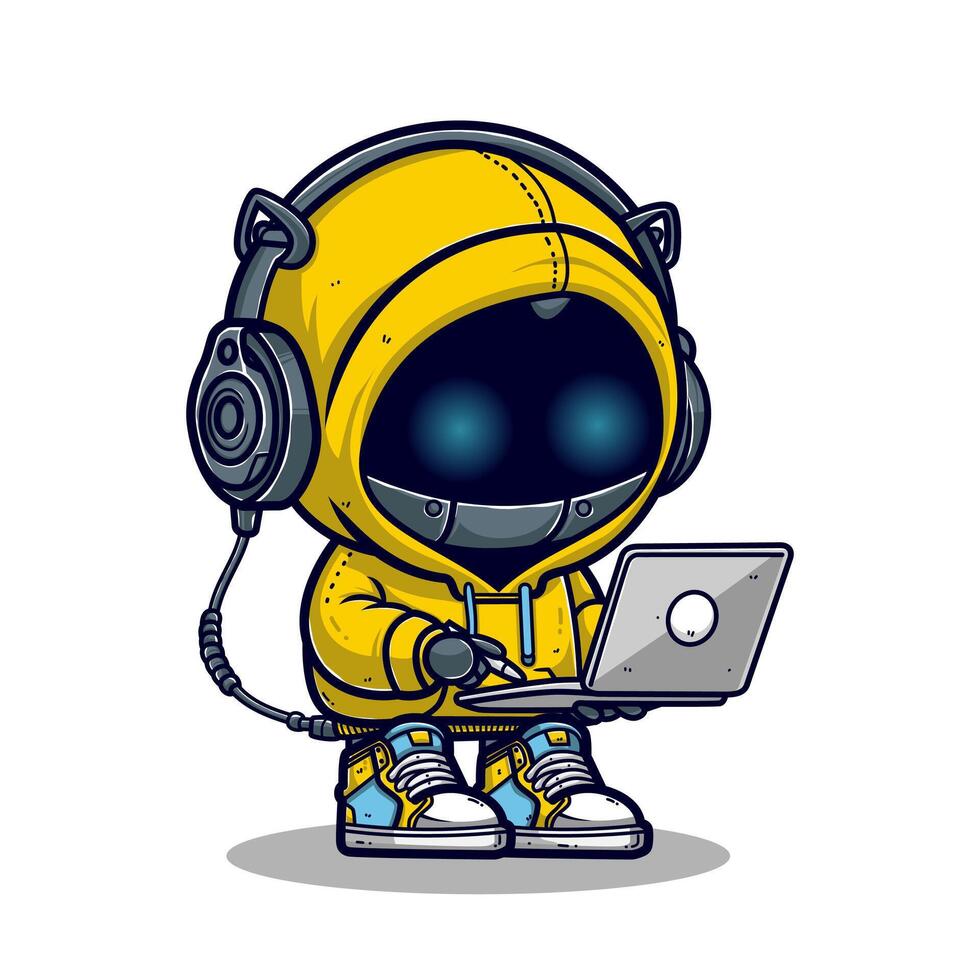 Cute Robot wearing hoodie and sneaker illustration vector