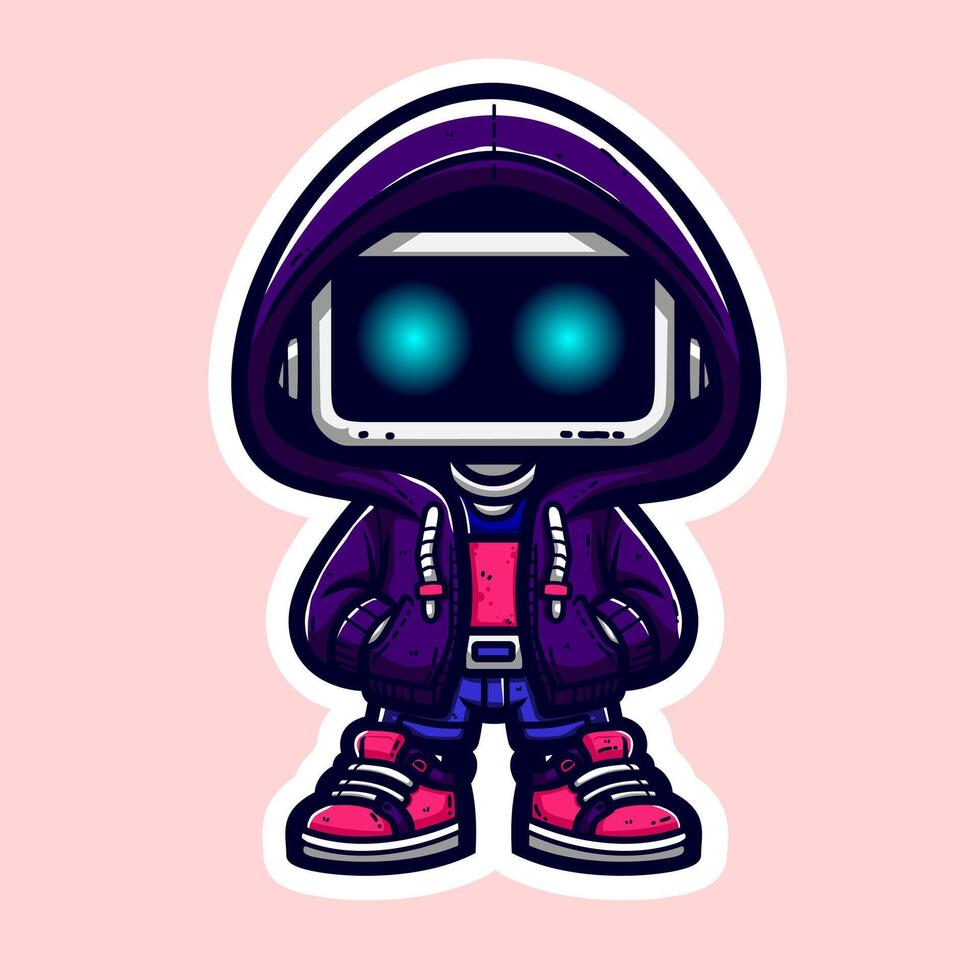 Cute Robot wearing hoodie and sneaker illustration vector