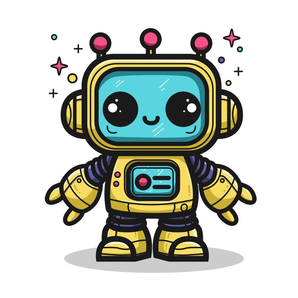 Cute cartoon drawing of a robot illustration vector