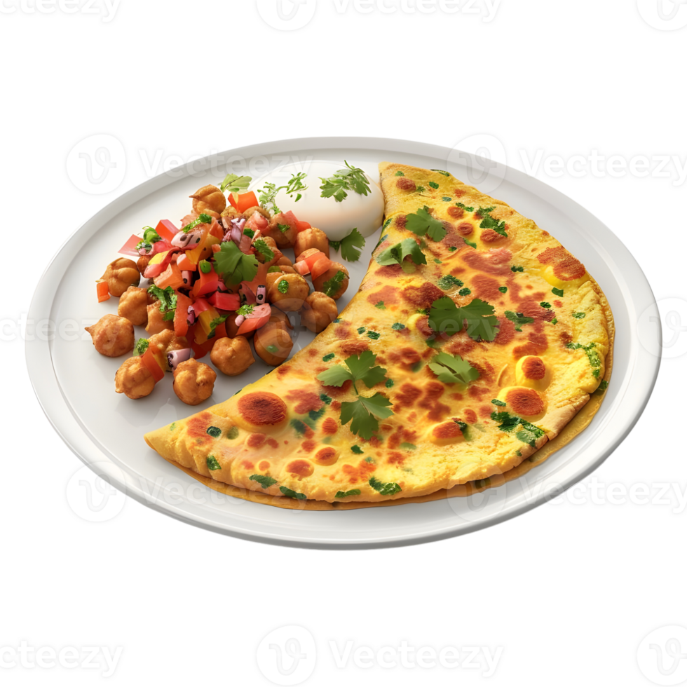 3D Rendering of a Bread with Chana in a Plate on Transparent Background png