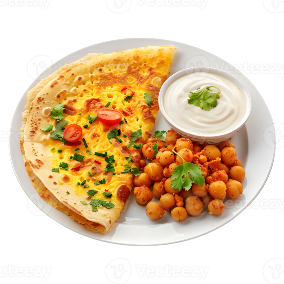 3D Rendering of a Bread with Chana in a Plate on Transparent Background png