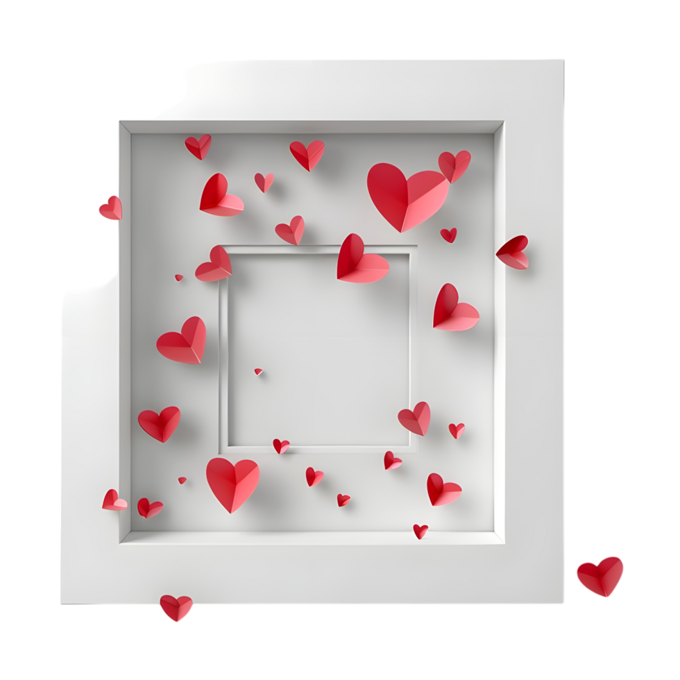3D Rendering of a Wall Frame with Hearts on Transparent Background png