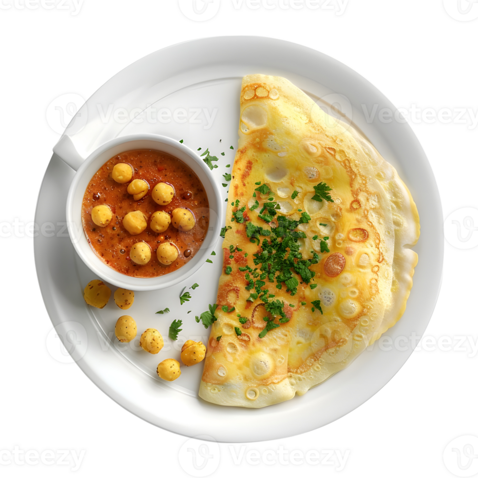 3D Rendering of a Bread with Chana in a Plate on Transparent Background png