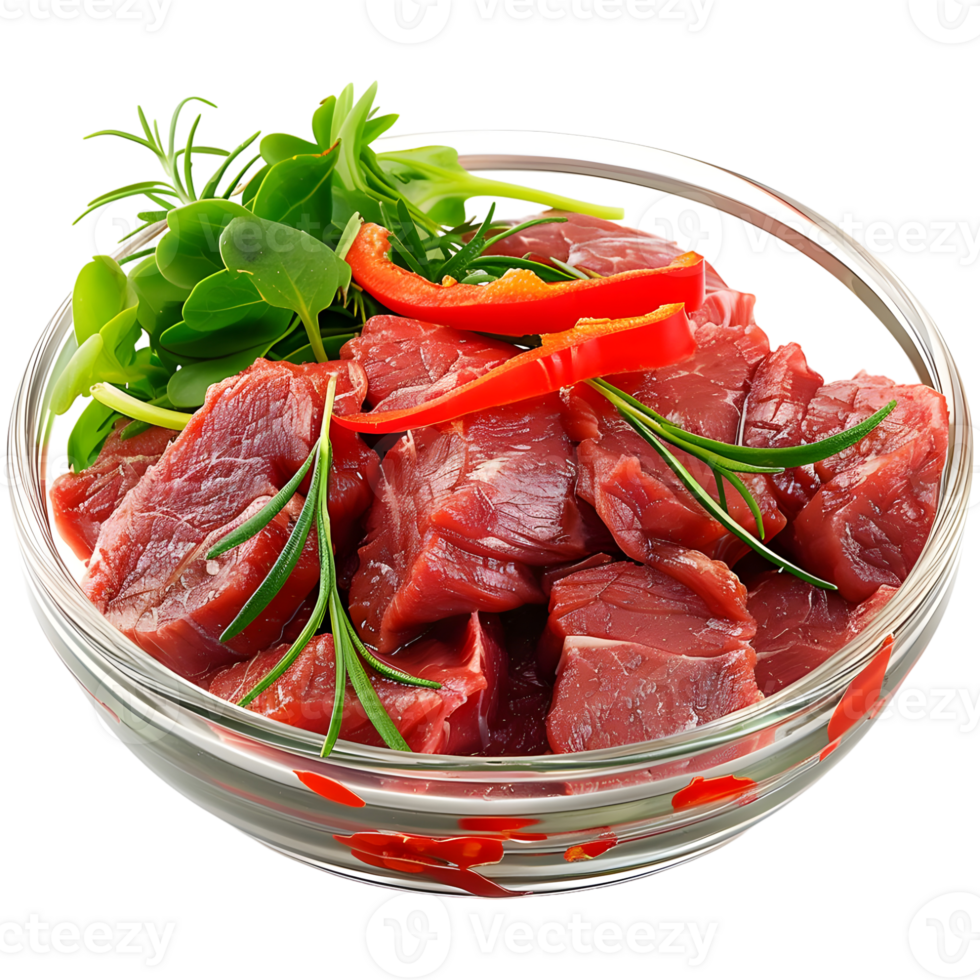 3D Rendering of a Raw meat Pieces in a Bowl on Transparent Background png