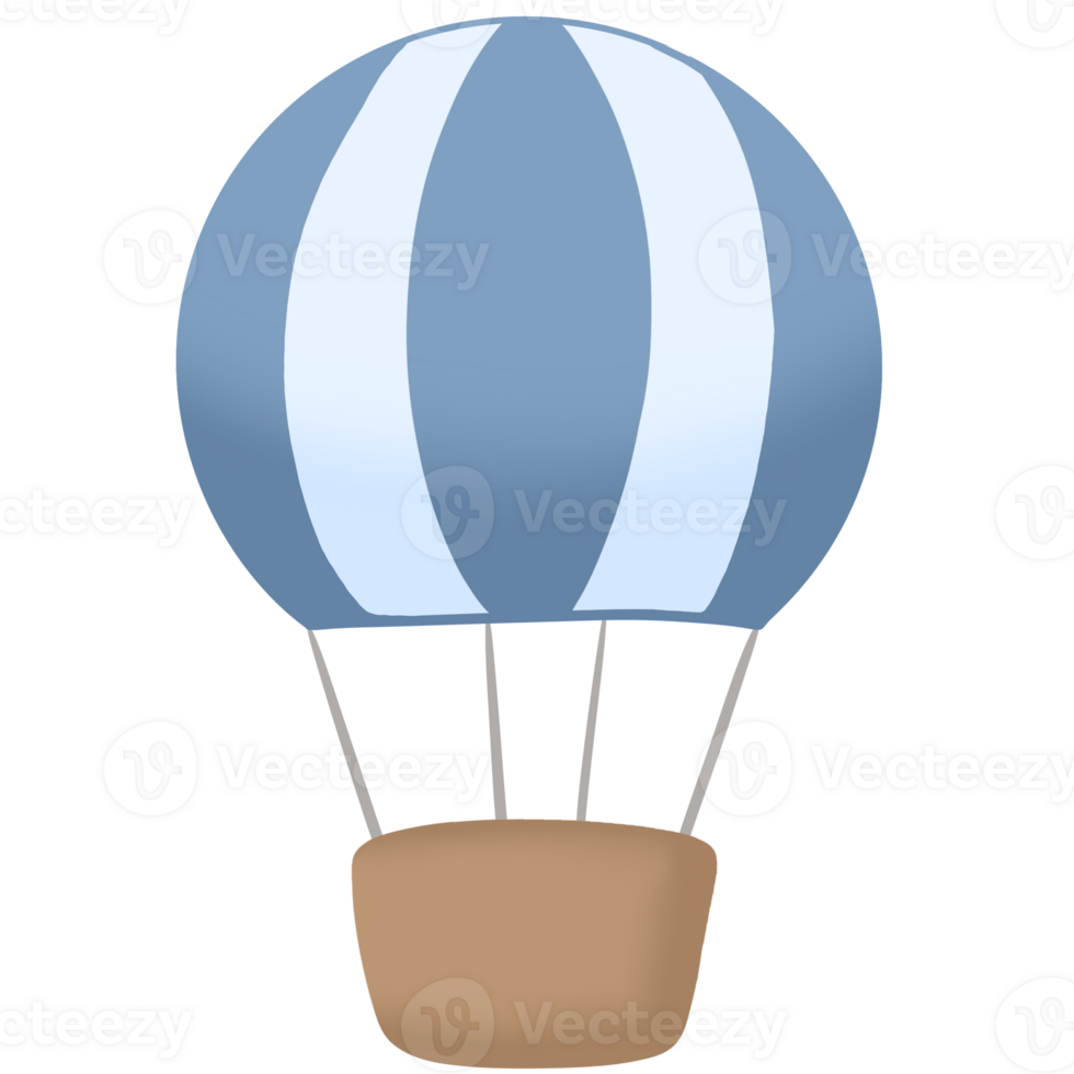 Colorful Hot Air Balloon Illustration with Sky Background and Basket png