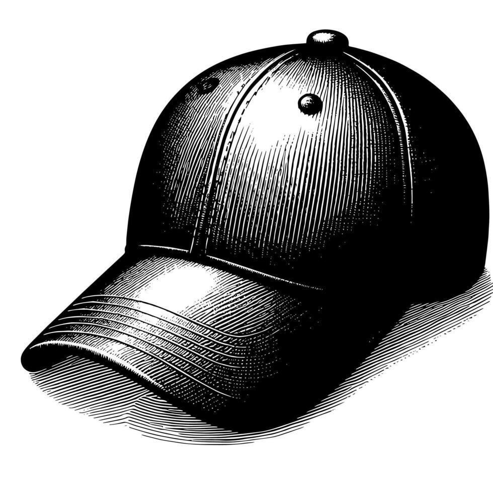 Black and white illustration of a single baseball cap vector