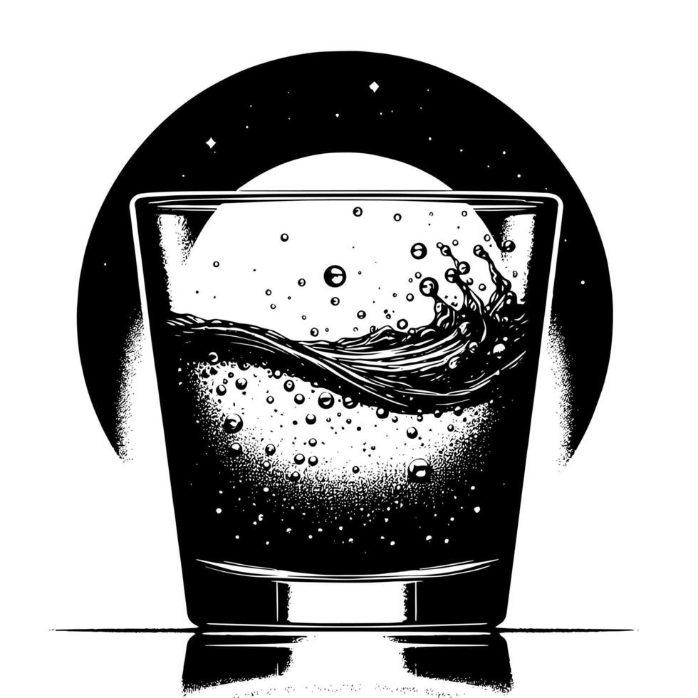 negro y blanco ilustración de un espumoso Fresco vaso de agua vector
