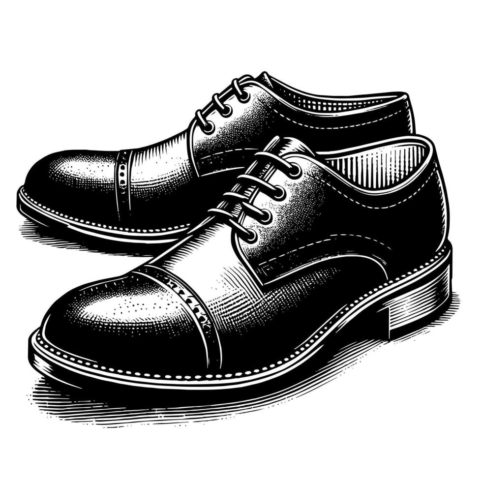 Black and white illustration of a pair of male Leather Shoes vector