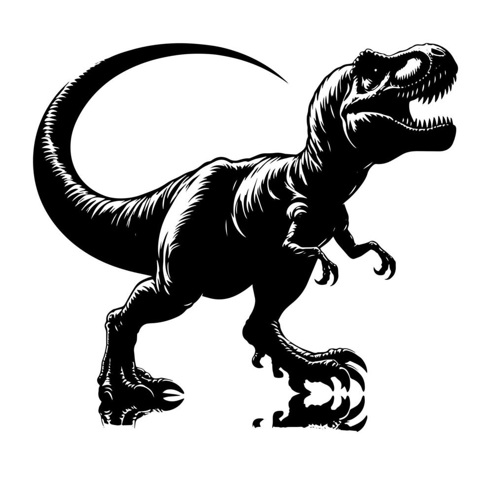 negro y blanco ilustración de un tirano saurio Rex dinosaurio vector