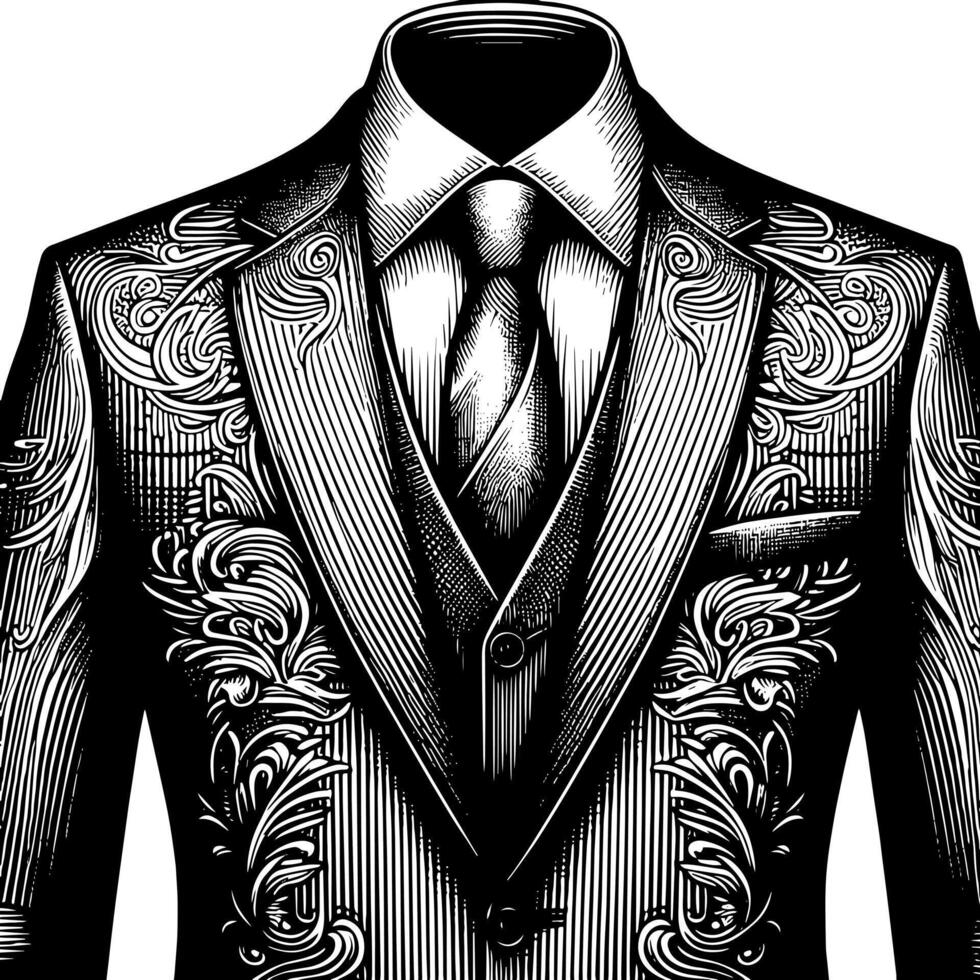 Black and white illustration of a pair of male Business Suit vector