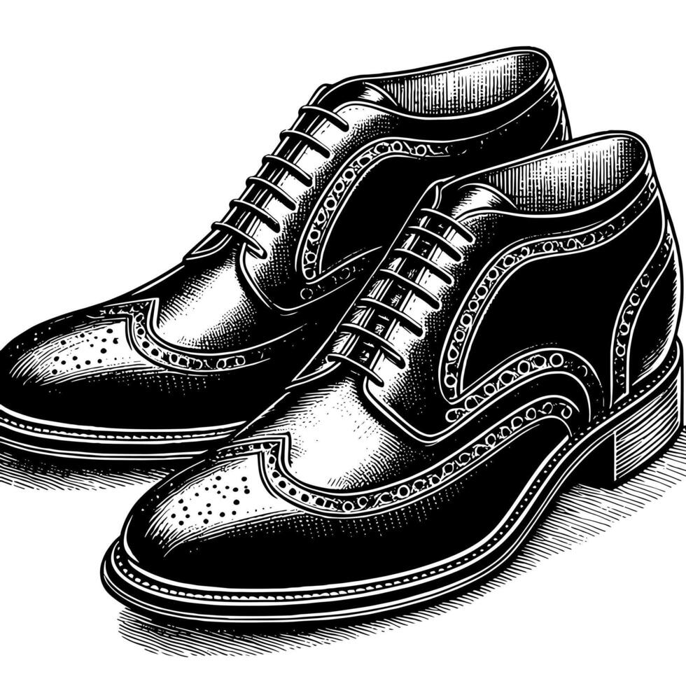 Black and white illustration of a pair of male Leather Shoes vector