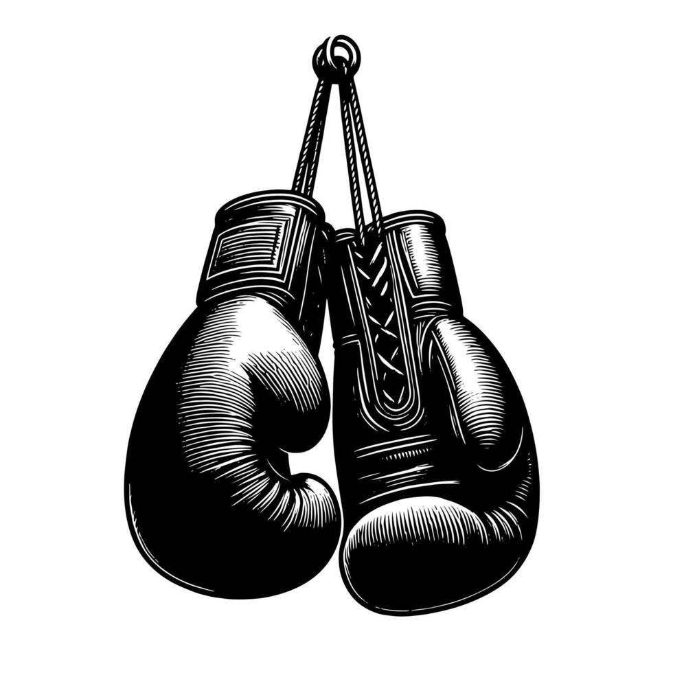 negro y blanco ilustración de suspendido boxeo guantes vector