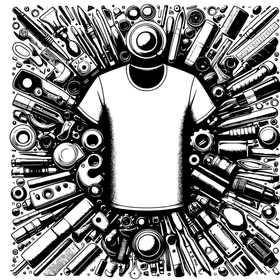 Black and white illustration of a white T-Shirt vector