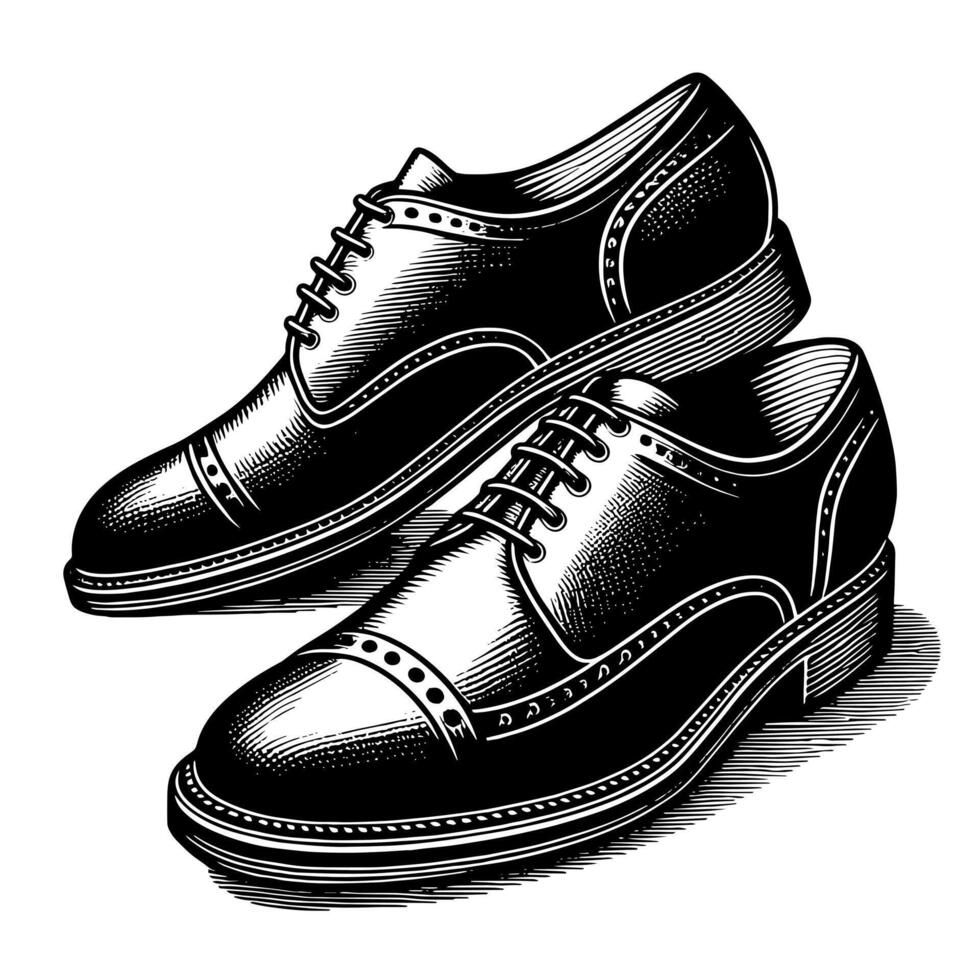 Black and white illustration of a pair of male Leather Shoes vector