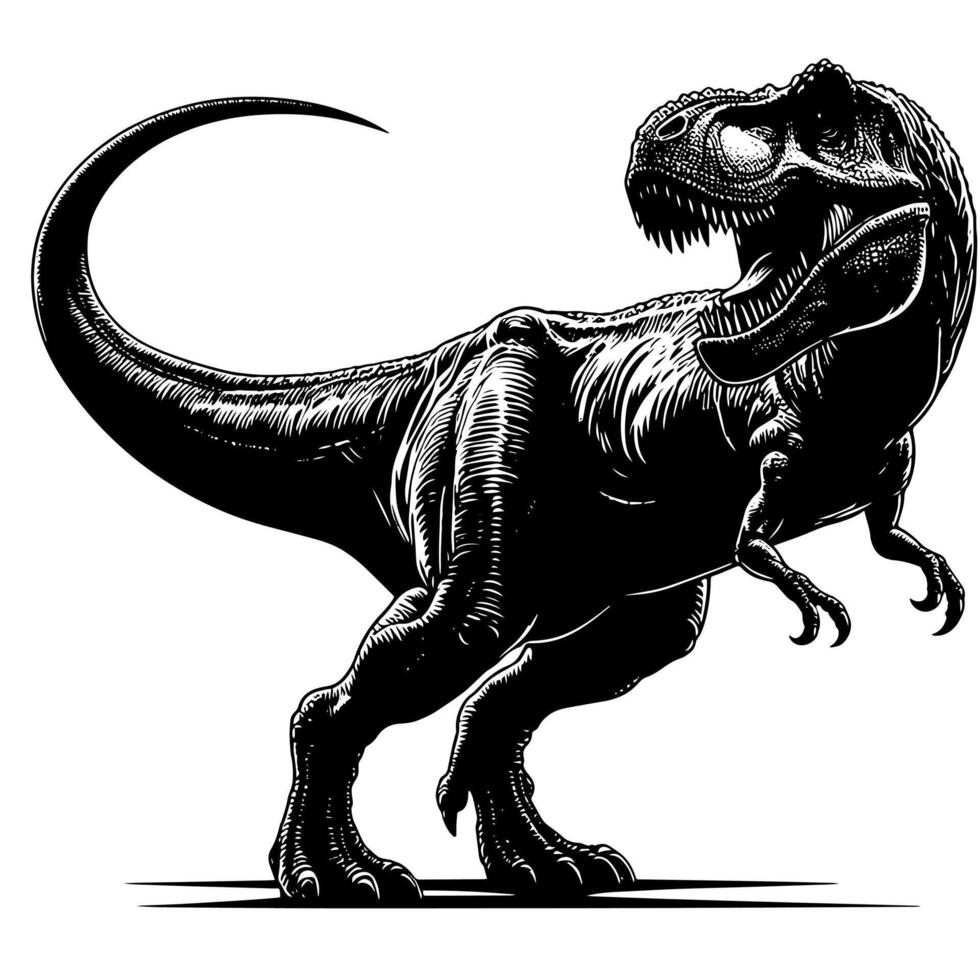 negro y blanco ilustración de un tirano saurio Rex dinosaurio vector