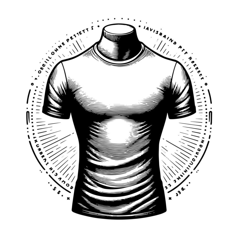 Black and white illustration of a white T-Shirt vector