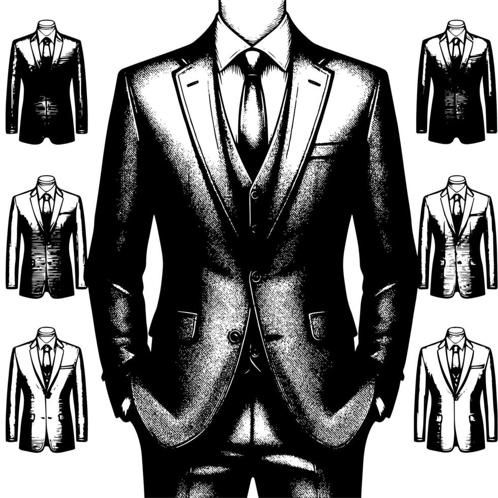 negro y blanco ilustración de un par de masculino negocio traje vector