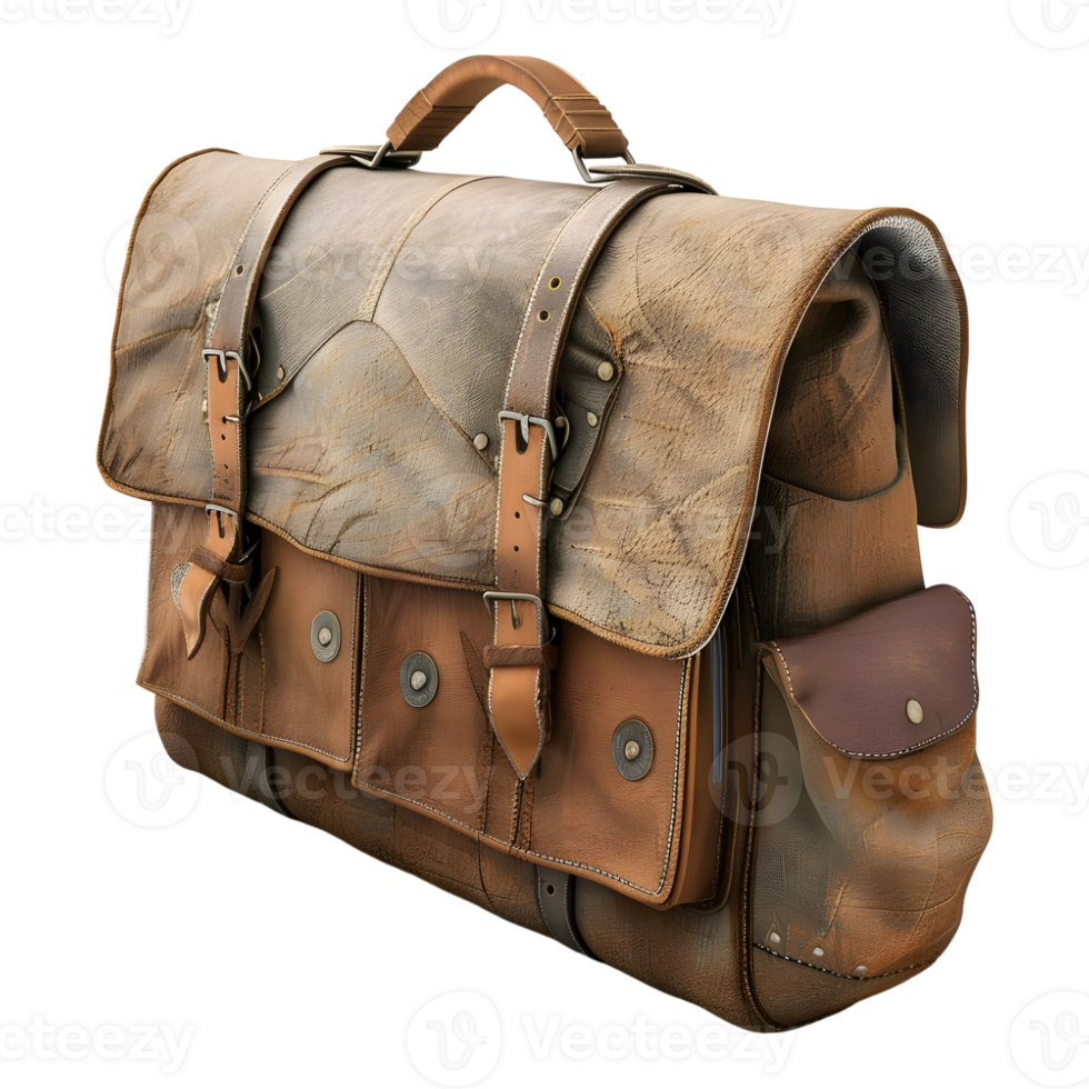 3D Rendering of a Leather Office Bag on Transparent Background png