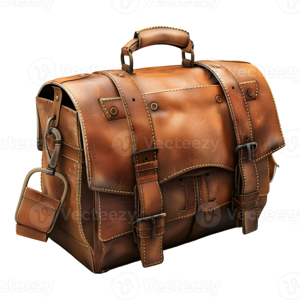 3D Rendering of a Leather Office Bag on Transparent Background png