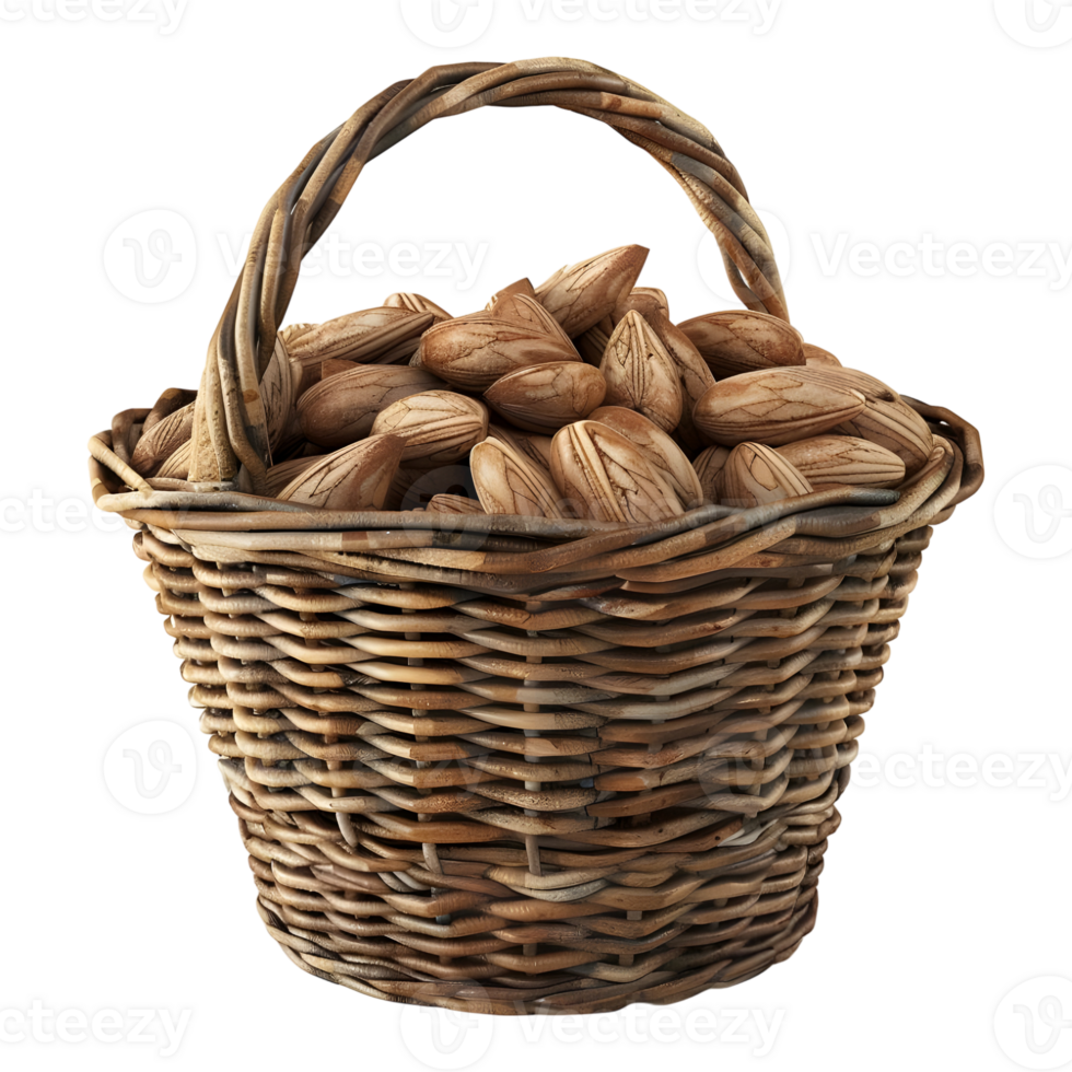 Almonds in a basket on Transparent background png
