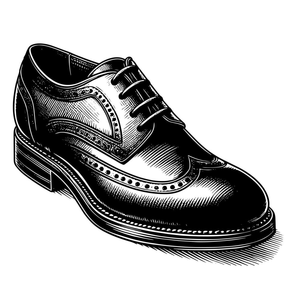 Black and white illustration of a pair of male Leather Shoes vector