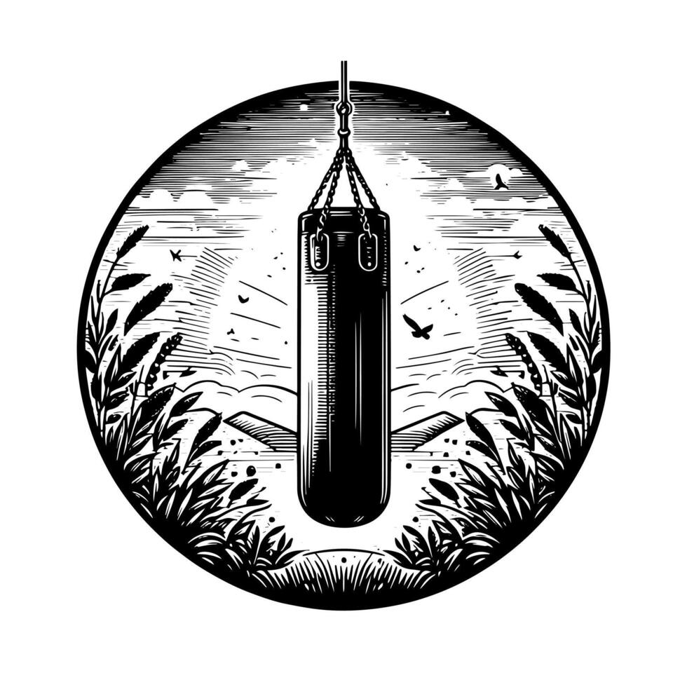 Black and white illustration of a Punching Bag vector