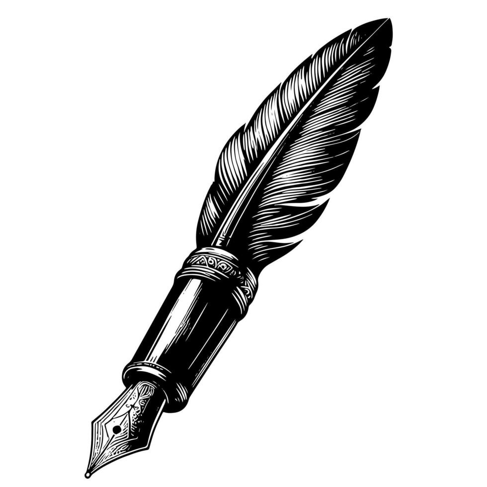 Black and white illustration of a fountain pen vector