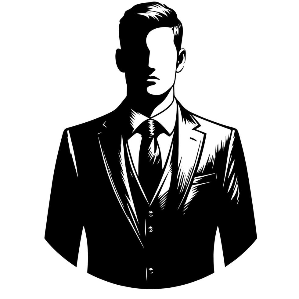 Black and white illustration of a pair of male Business Suit vector