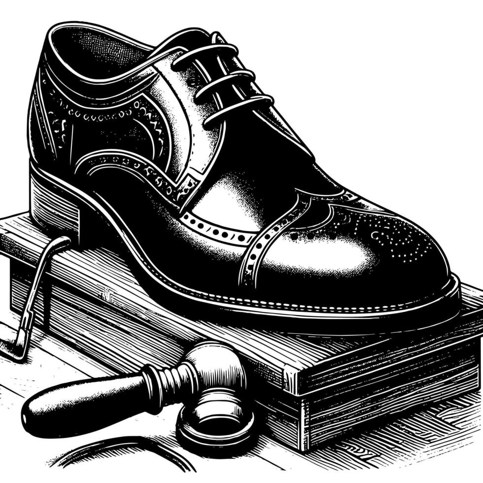 Black and white illustration of a pair of male Leather Shoes vector