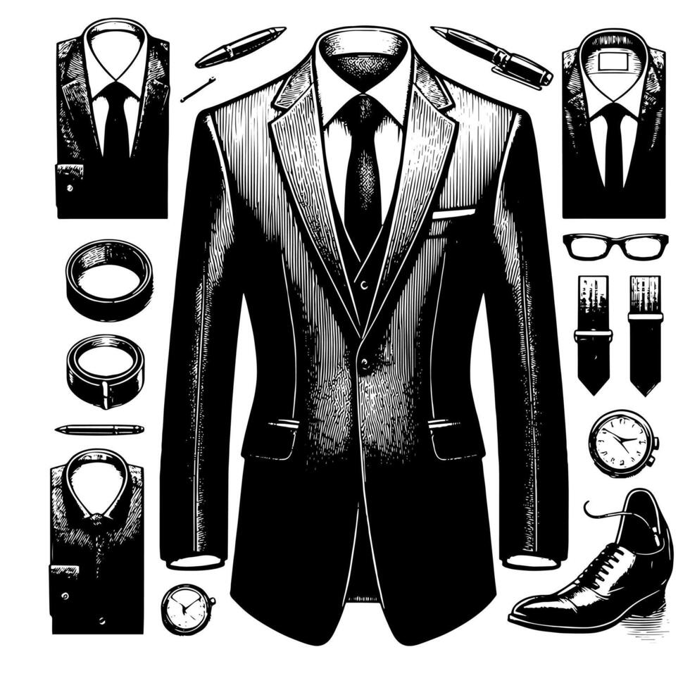 negro y blanco ilustración de un par de masculino negocio traje vector