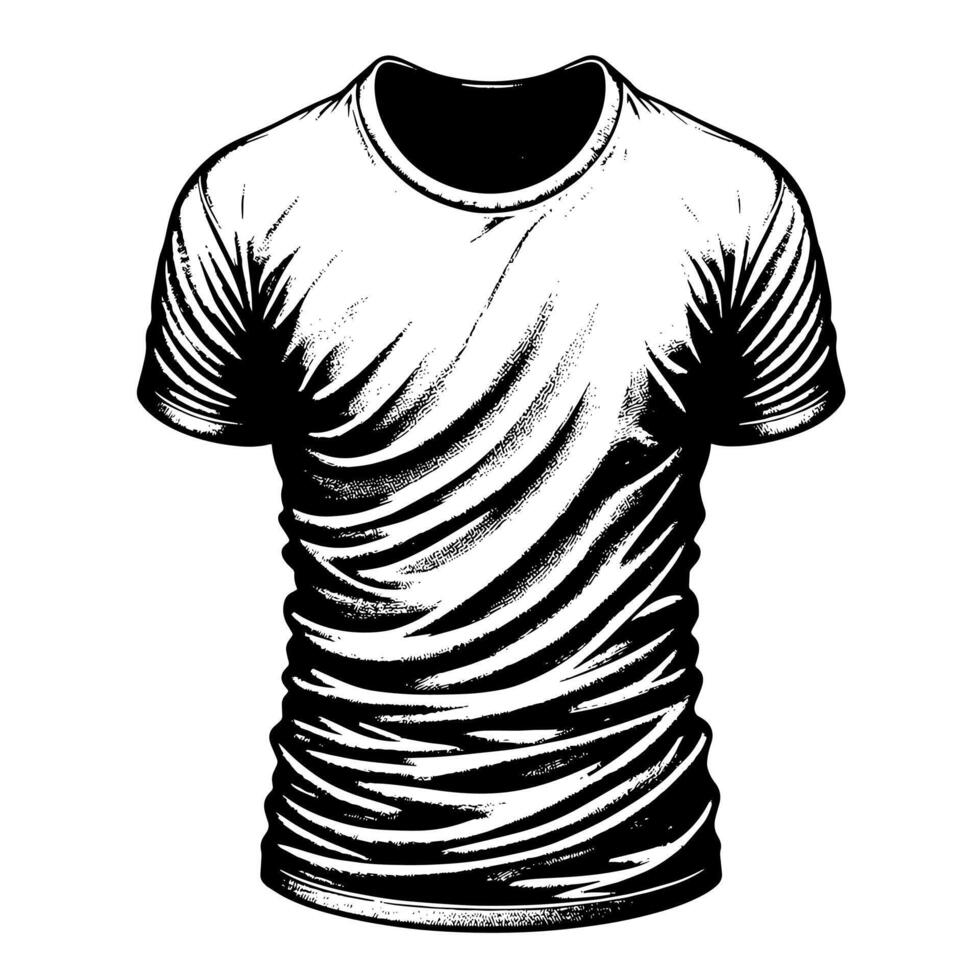 Black and white illustration of a white T-Shirt vector